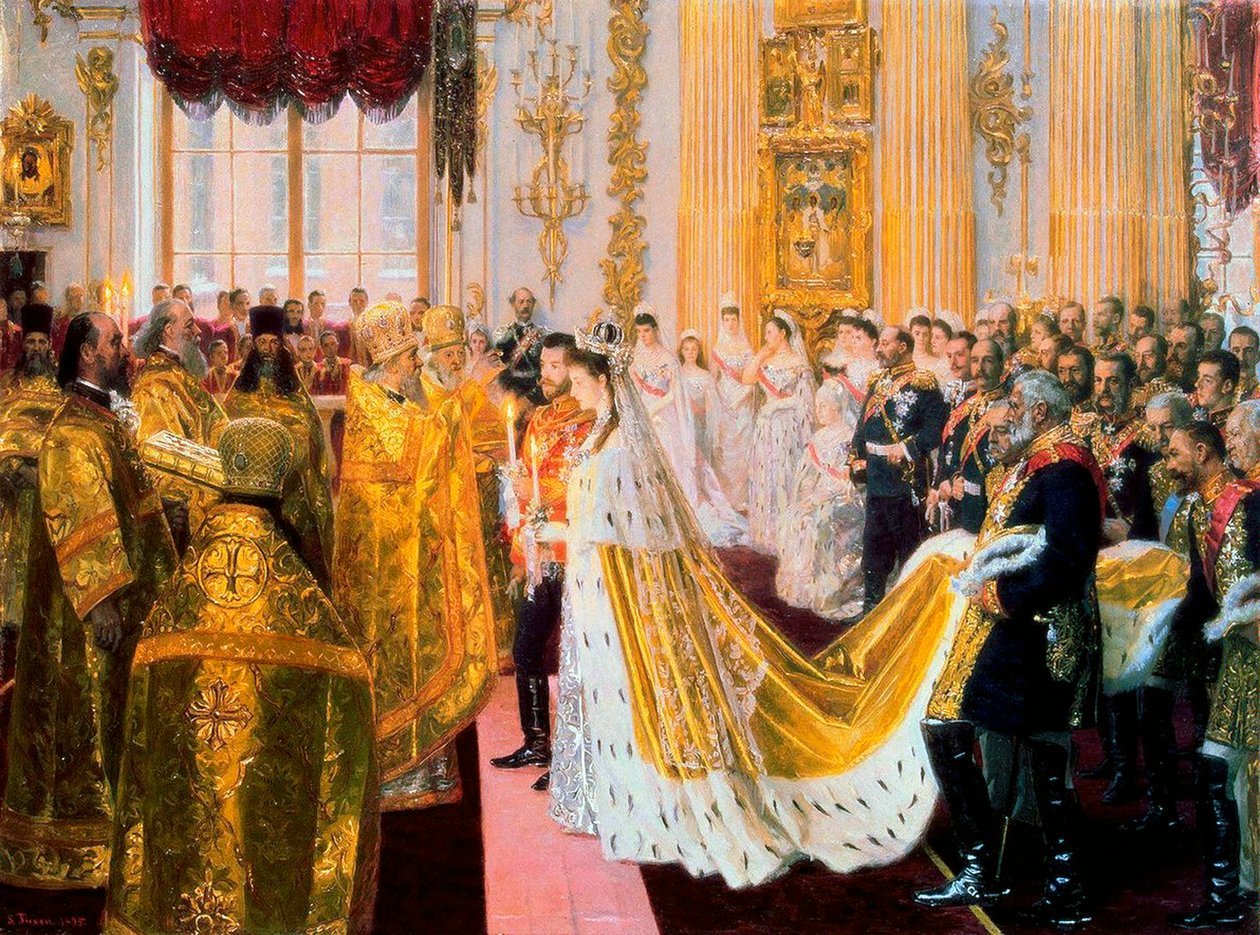 Bröllopet mellan tsar Nicholas II och prinsessan Alix av Hesse-Darmstadt den 26 november 1894. av Laurits Regner Tuxen