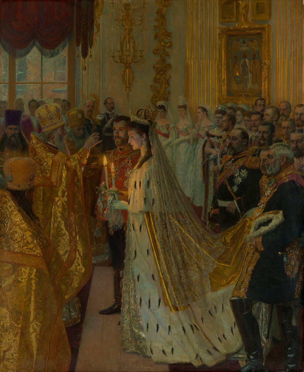 Bröllopet mellan tsar Nicholas II och prinsessan Alix av Hesse-Darmstadt den 26 november 1894, 1895- av Laurits Regner Tuxen