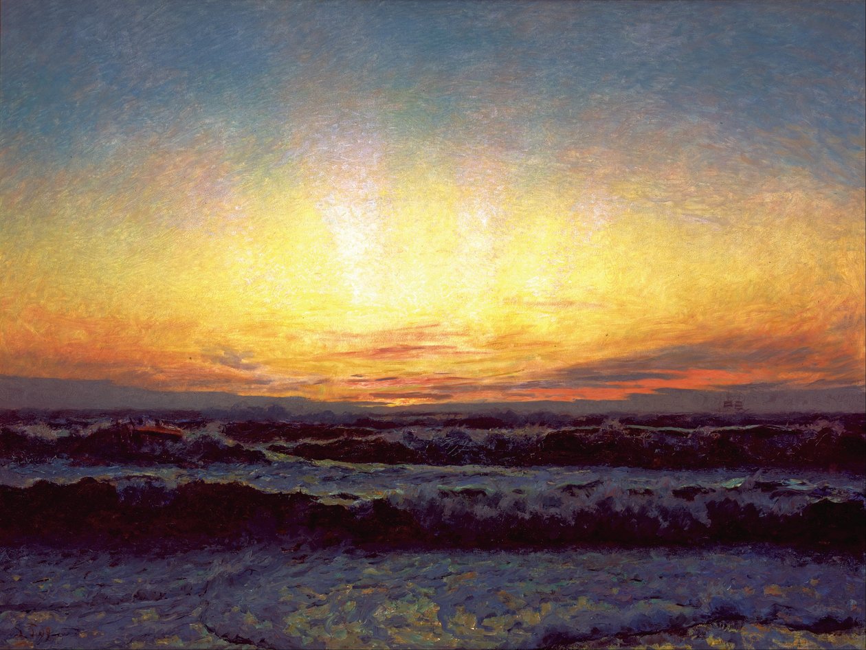 Nordsjön i stormigt väder. Efter solnedgång. Højen av Laurits Regner Tuxen
