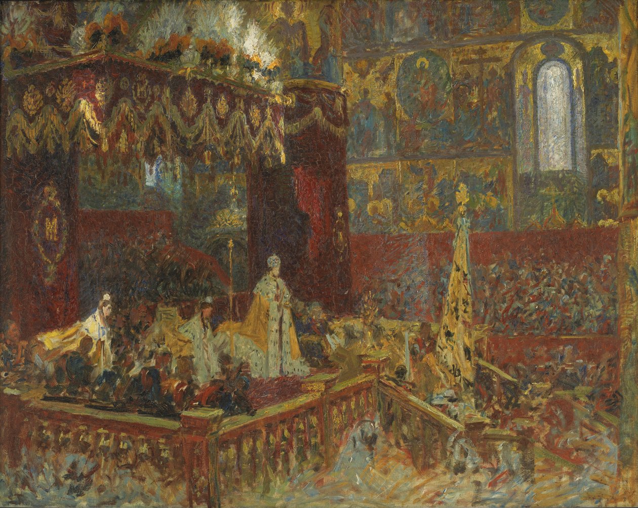 Tsar Nicolai II:s kröningsceremoni i Moskva. Skiss av Laurits Regner Tuxen