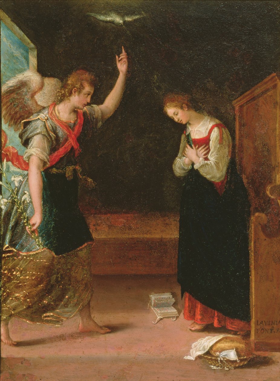 Annunciation (olja på koppar) av Lavinia Fontana