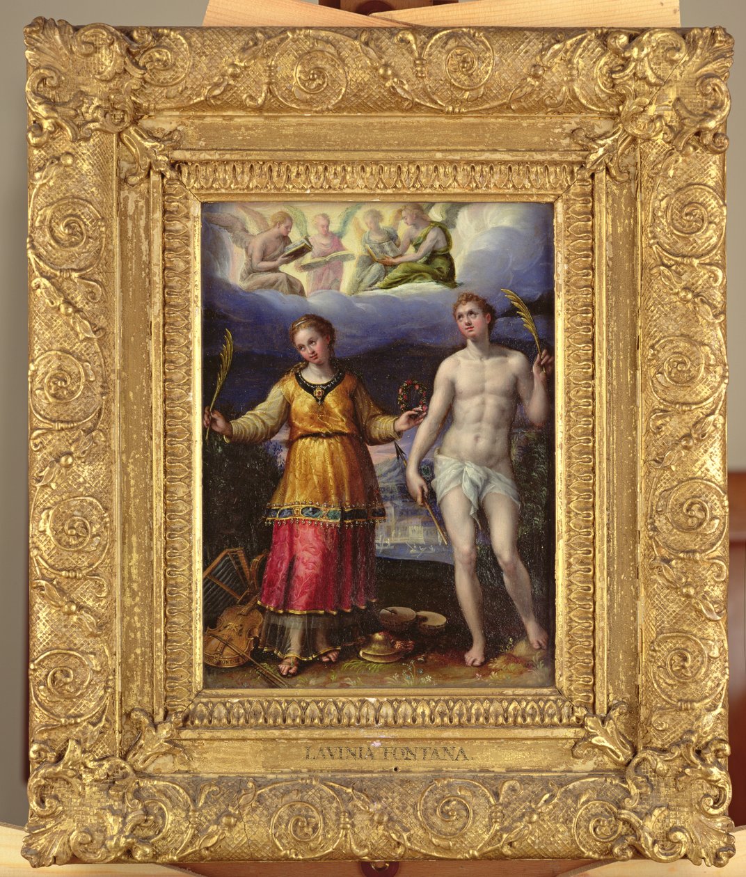 St.Sebastian och St.Cecilia (olja på koppar) av Lavinia Fontana