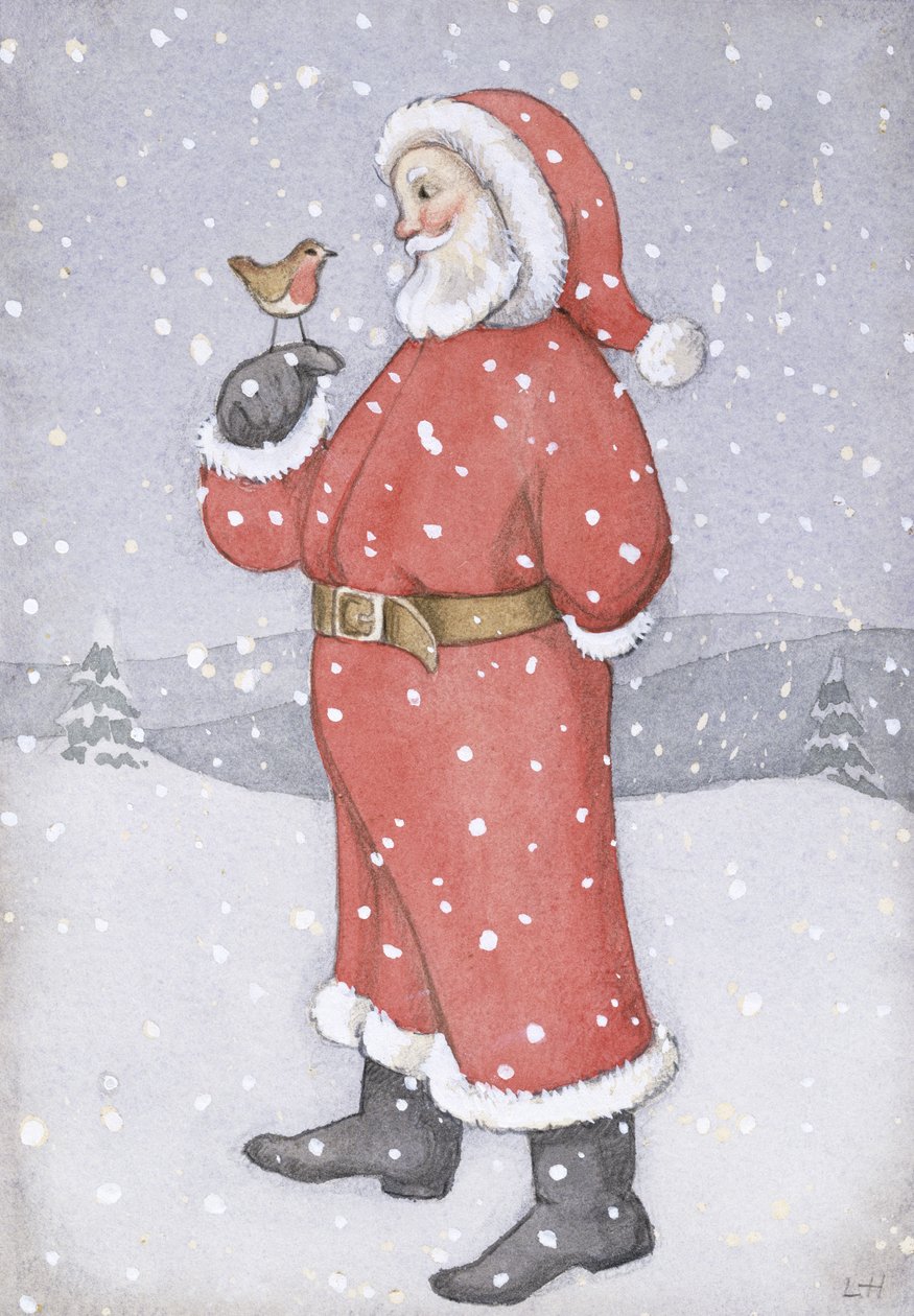 Jultomten och en Robin (wc på papper) av Lavinia Hamer