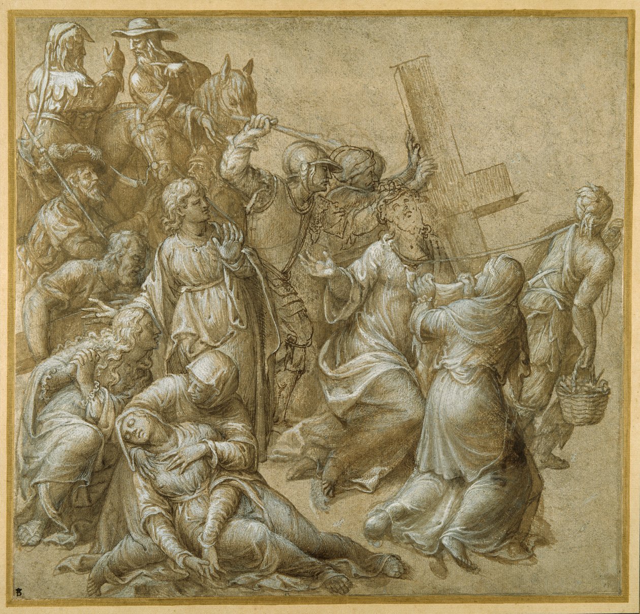 Kristus som bär sitt kors möter St Veronica (penna och brunt bläck med förhöjning) av Lavinia (attr. to) Fontana