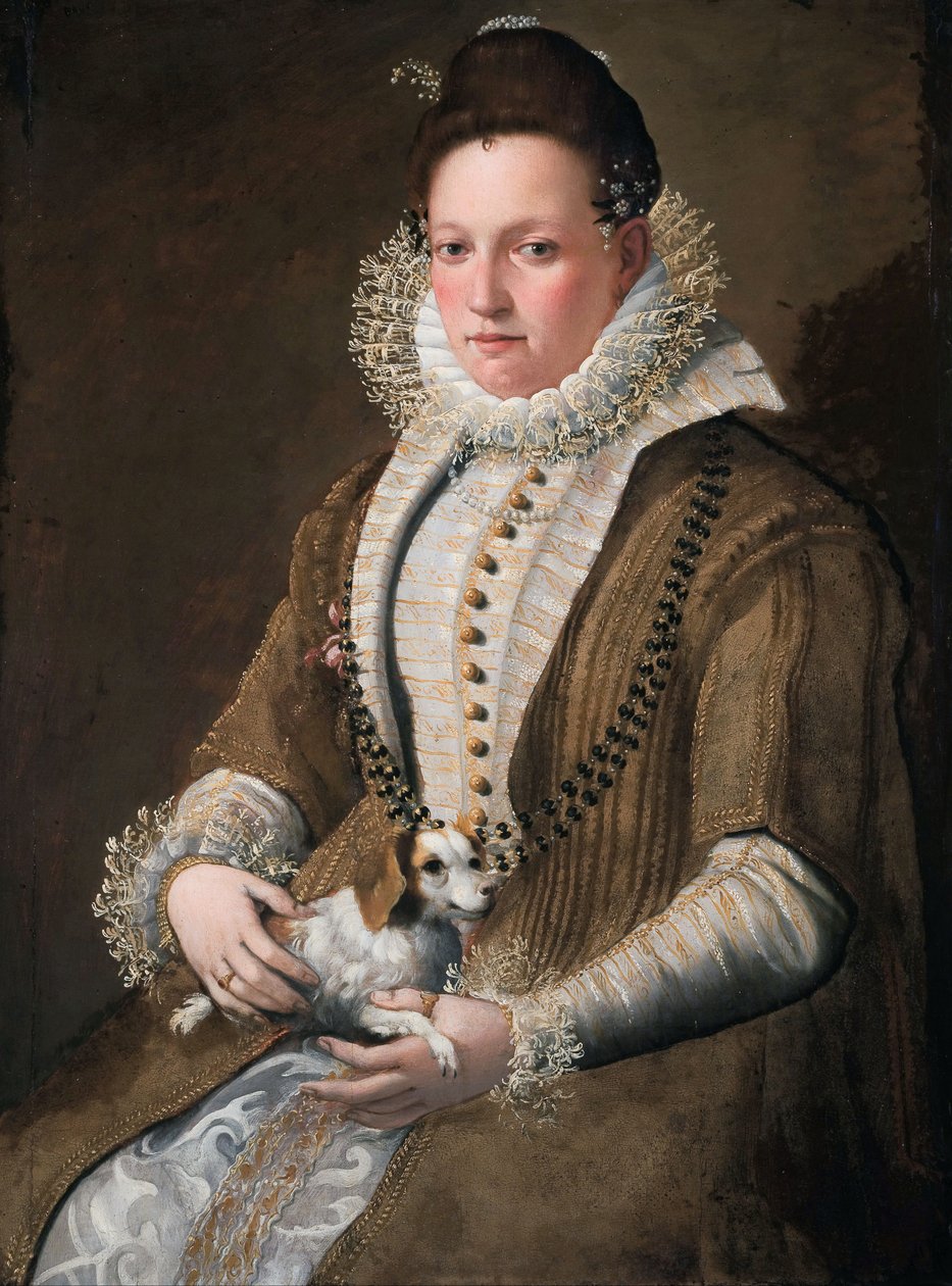 Porträtt av en dam med en hund av Lavinia Fontana