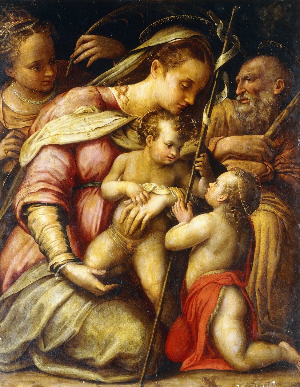 Den heliga familjen med spädbarnet Saint John the Baptist och Saint Catherine, av Lavinia Fontana