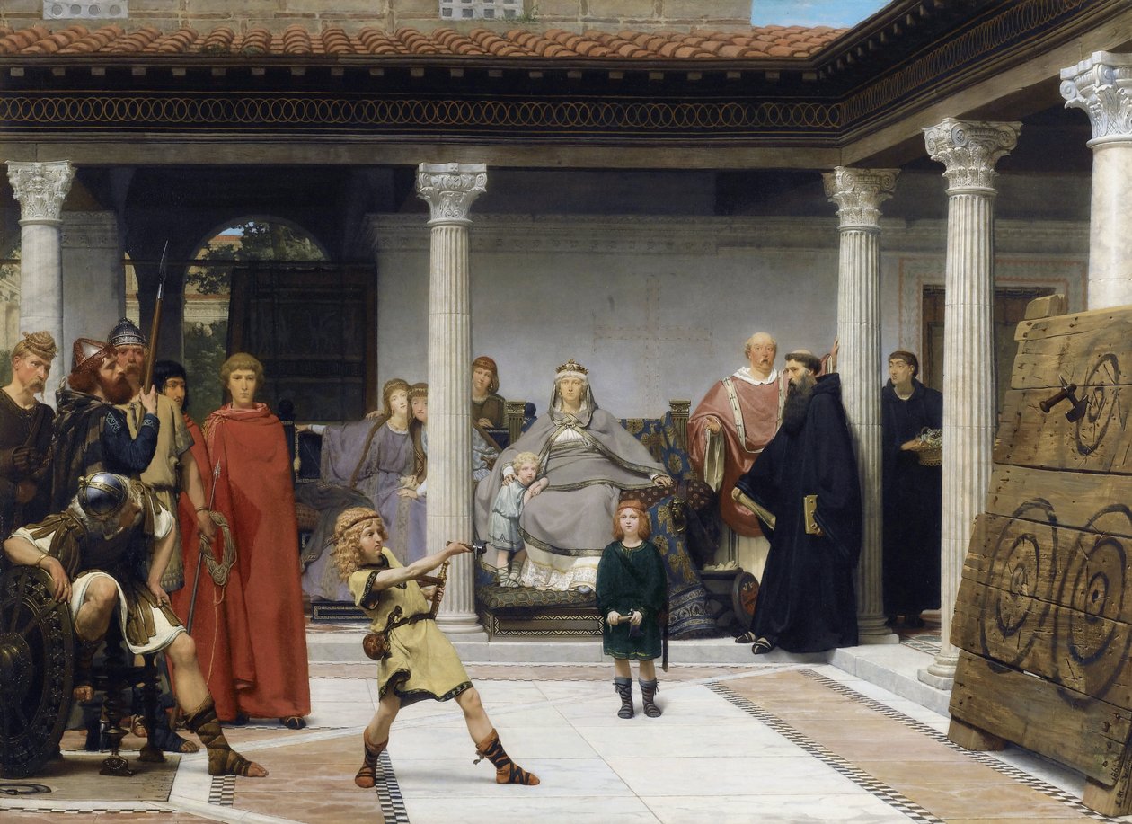 The Education of the Children of Clotilde och Clovis - Peinture de sir Lawrence Alma-Tadema av Lawrence Alma Tadema