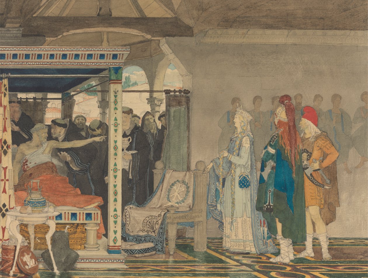 Fredegonda vid Praetextatus dödsbädd av Lawrence Alma Tadema