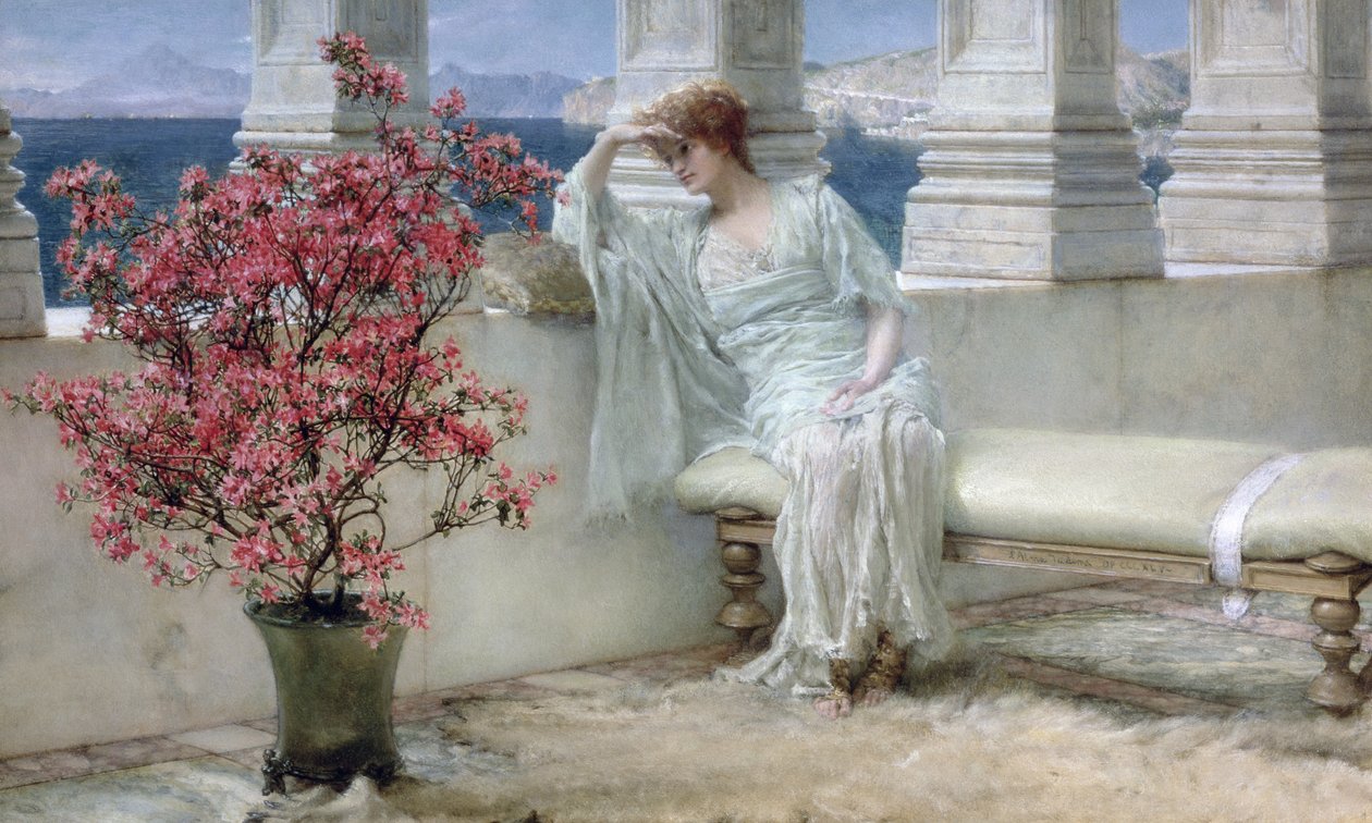 "Hennes ögon är med hennes tankar och de är långt borta", 1897 av Lawrence Alma Tadema