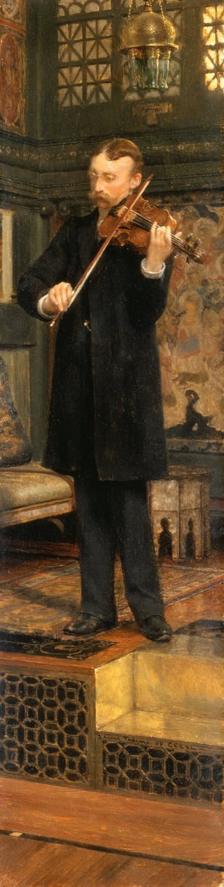 Porträtt av Maurice Sons som spelar fiol i Alma-Tademas studio av Lawrence Alma Tadema