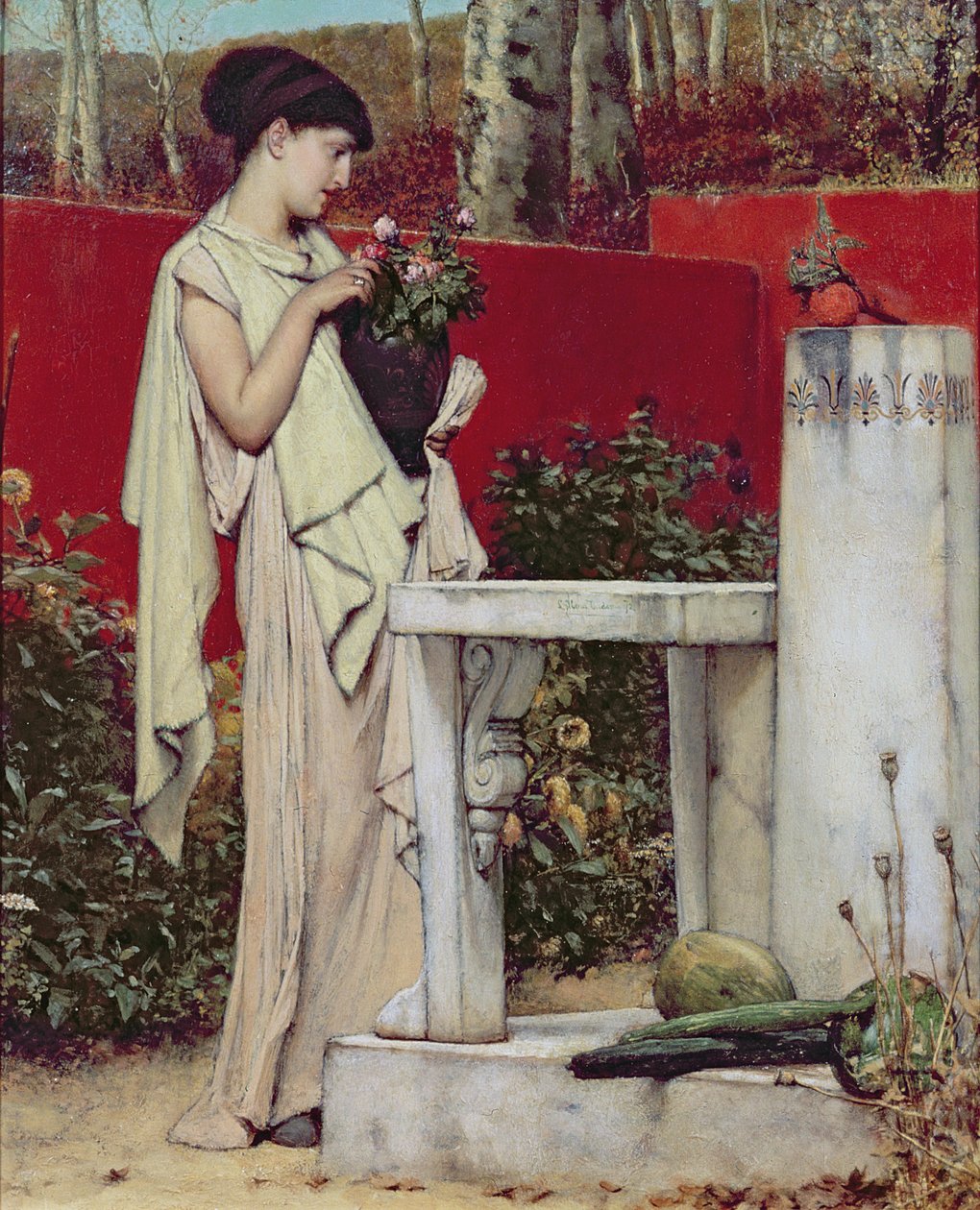 Kvinna med en vas med blommor av Lawrence Alma Tadema