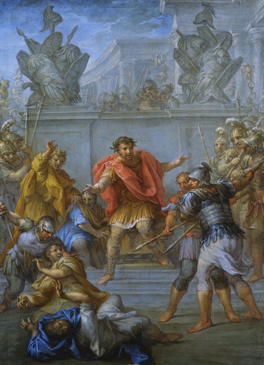 Kejsar Claudius förhindrar dödandet av sina angripare (olja på duk) av Lazzaro Baldi