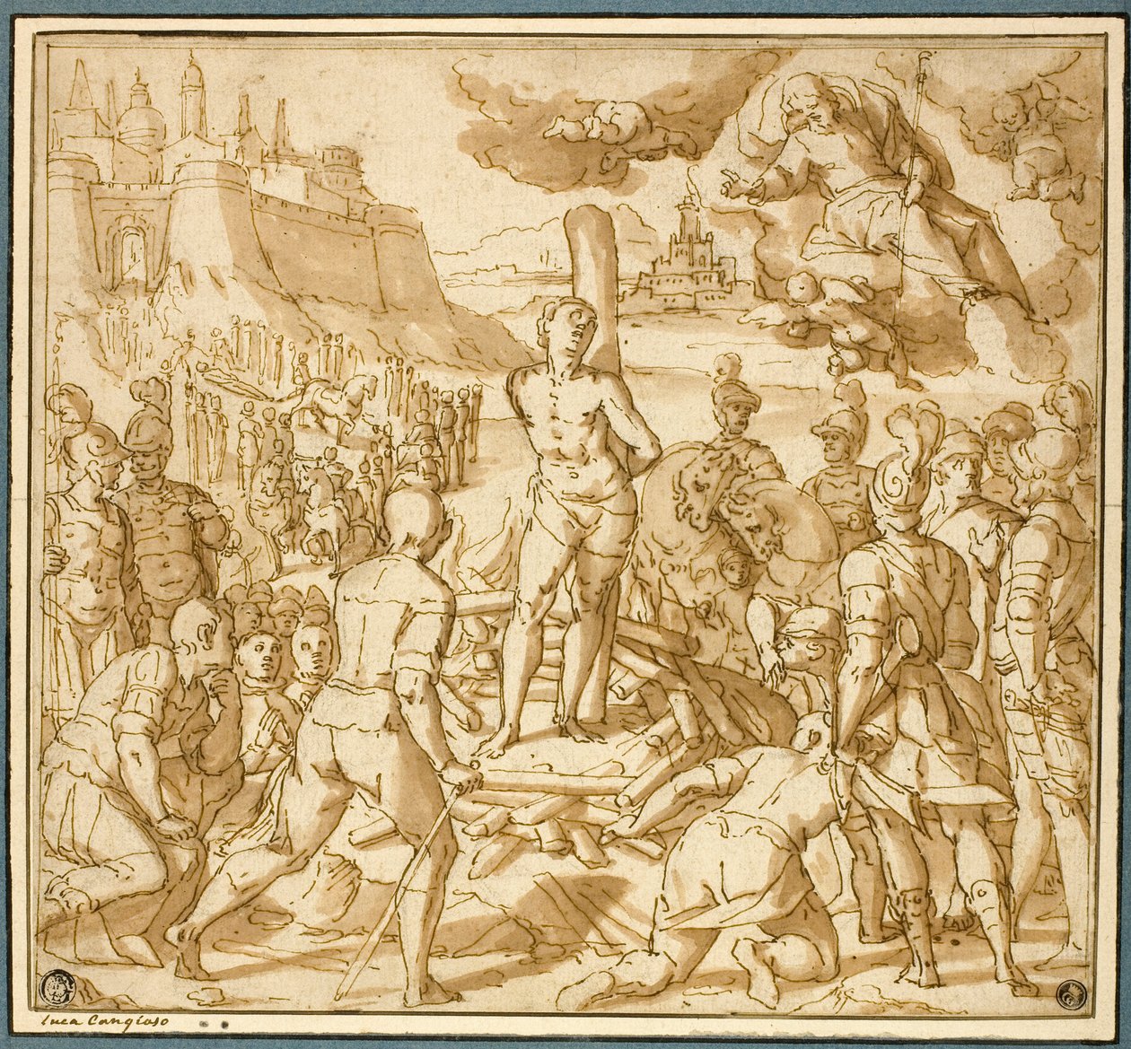Studie för Saint James Saving an Innocent from the Flames av Lazzaro Tavarone