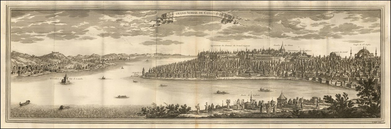 1711 års illustration - Vy över den stora serrailen i Konstantinopel av Le Blond