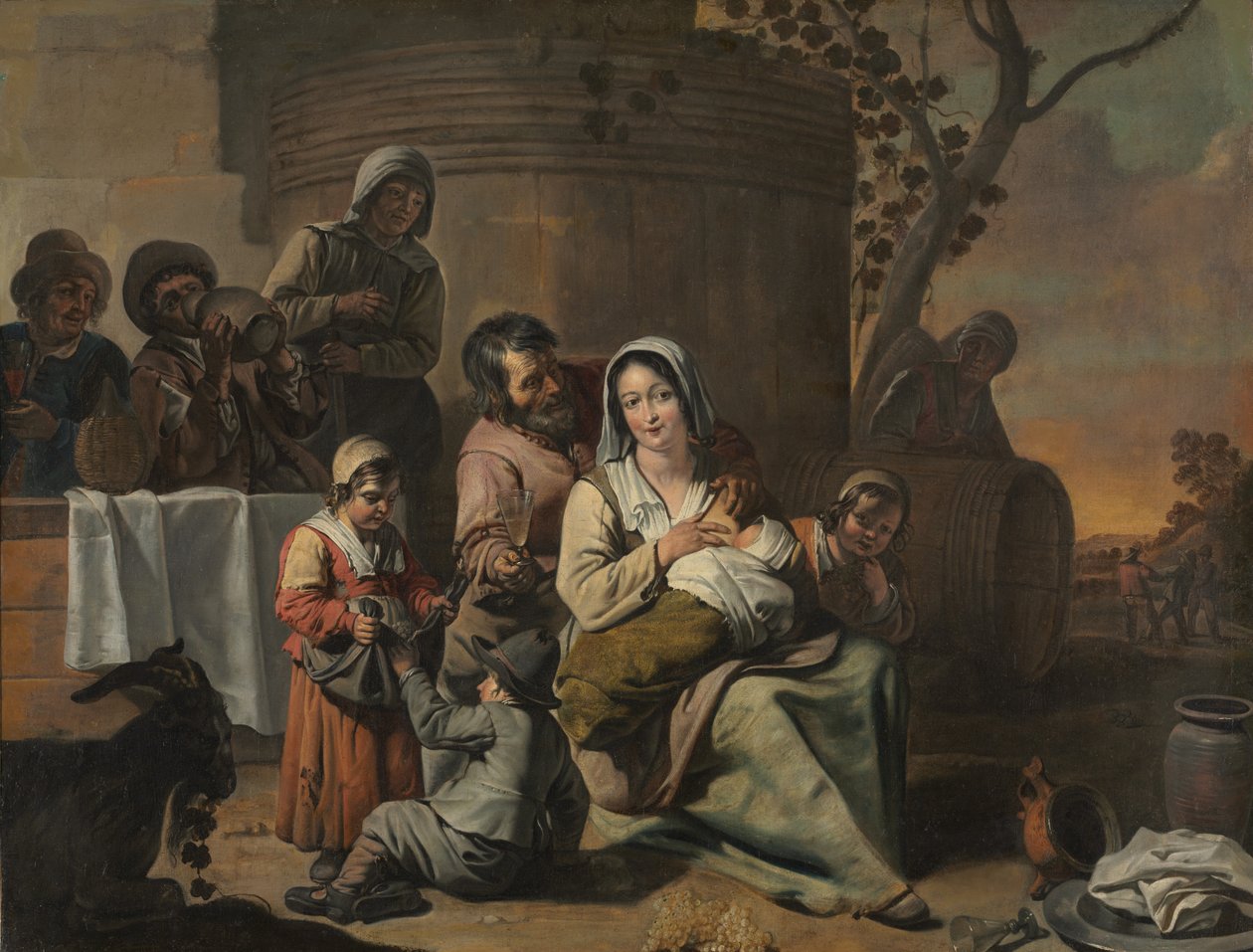 Circle of Le Nain - Vintagescen och dansande bondebarn (målningspar), 1650-tal av Le Nain Brothers
