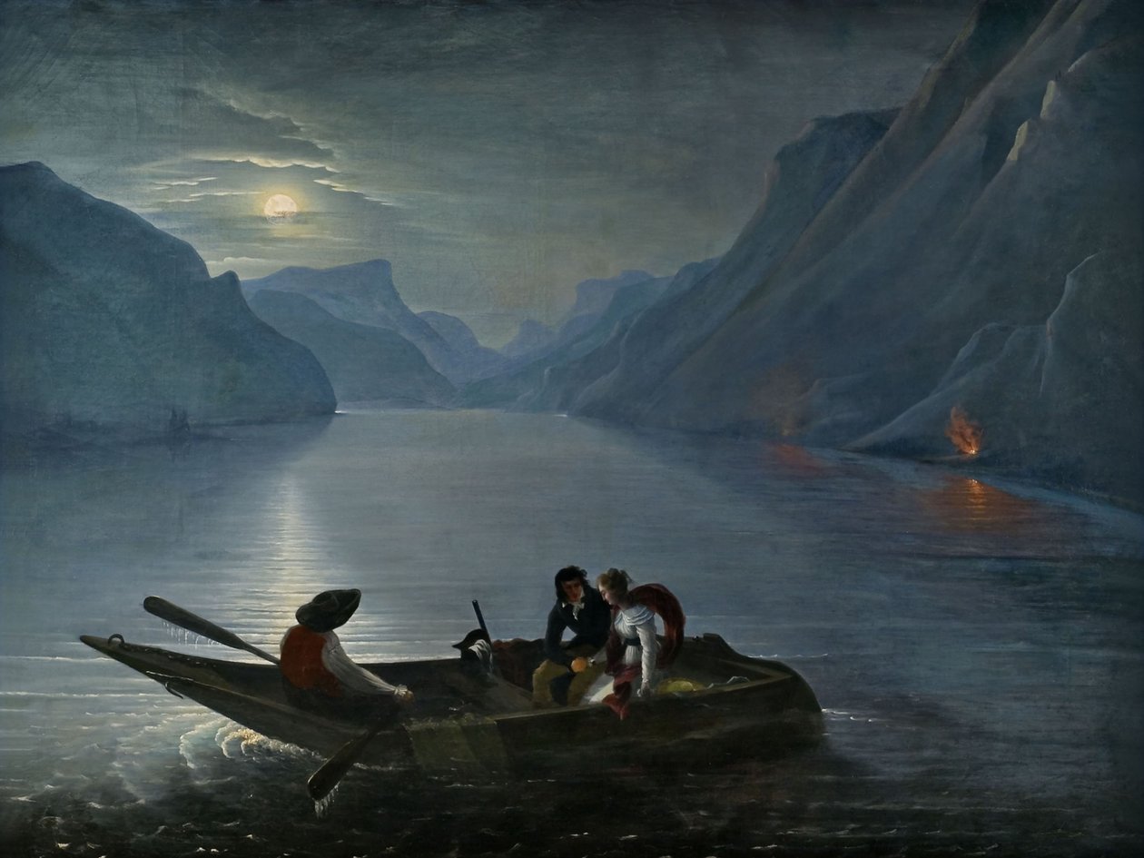 Julie och Saint-Preux vid Genèvesjön, 1824. av Le Prince