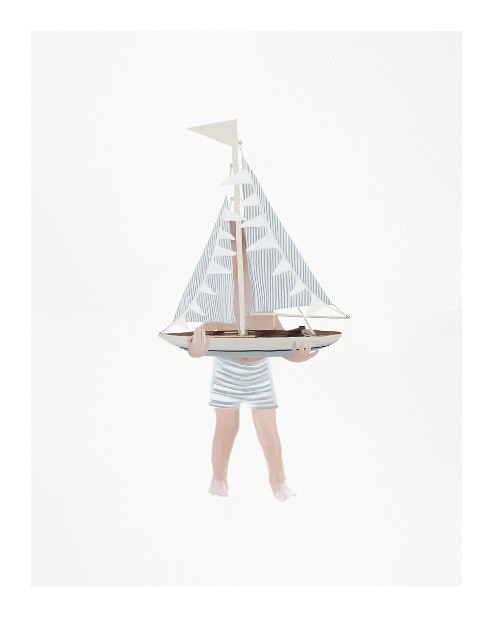 Pojke med segelbåt, c.2018 (blandteknik) av Leah Straatsma
