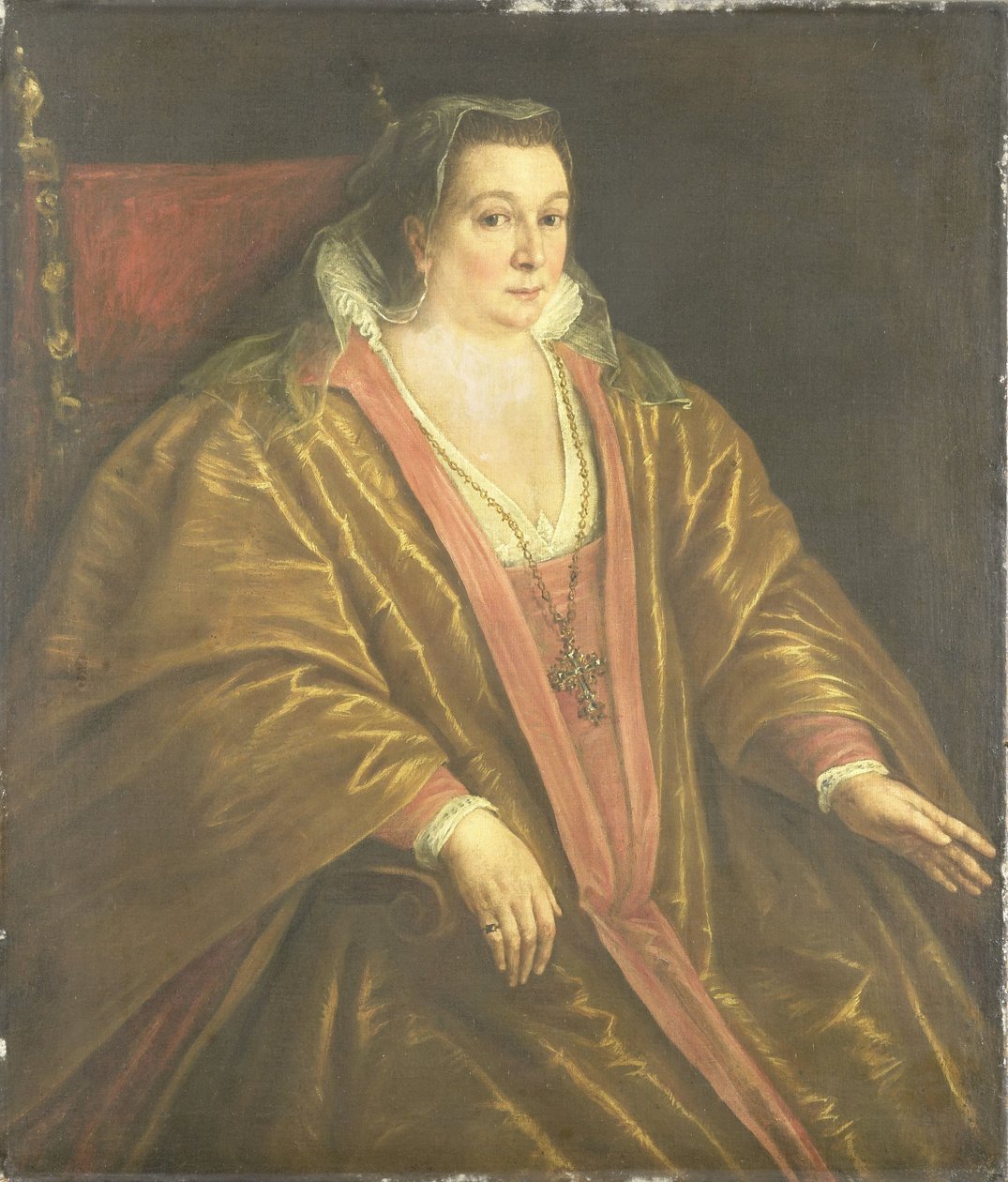 Porträtt av en kvinna, förmodligen Morosina Morosini, fru till Marino Grimani, dogen av Venedig av Leandro Bassano (workshop of)