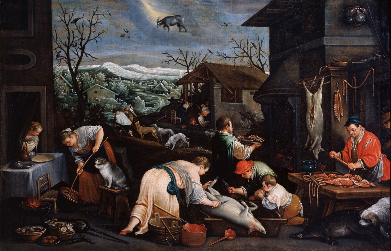 December från serien Årstiderna, sent 1500-tal eller tidigt 1600-tal av Leandro Bassano