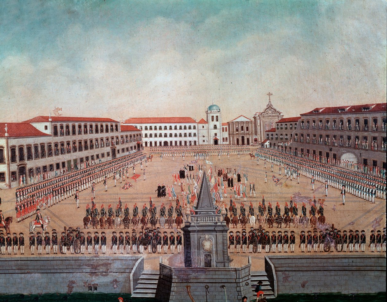 Militärparad på det kungliga torget i Rio de Janeiro i Brasilien Akvarell av Leandro Joaquim (1738-1798) 1700-talets Rio de Janeiro, National Historic Museum av Leandro Joachim