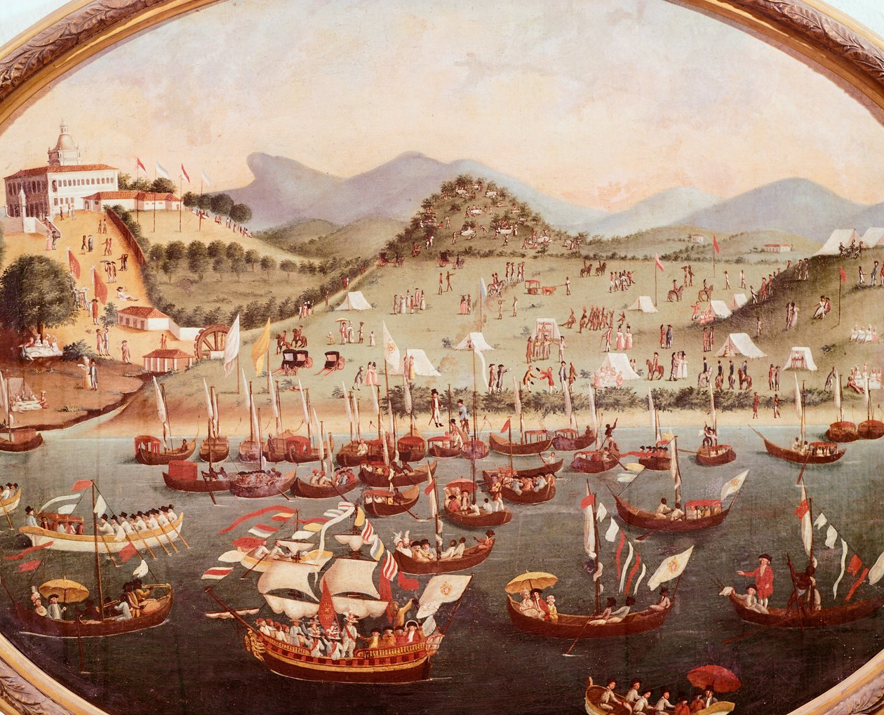 Procession av båtar på vattnet framför Lazares sjukhus, Rio de Janeiro av Leandro Joaquim