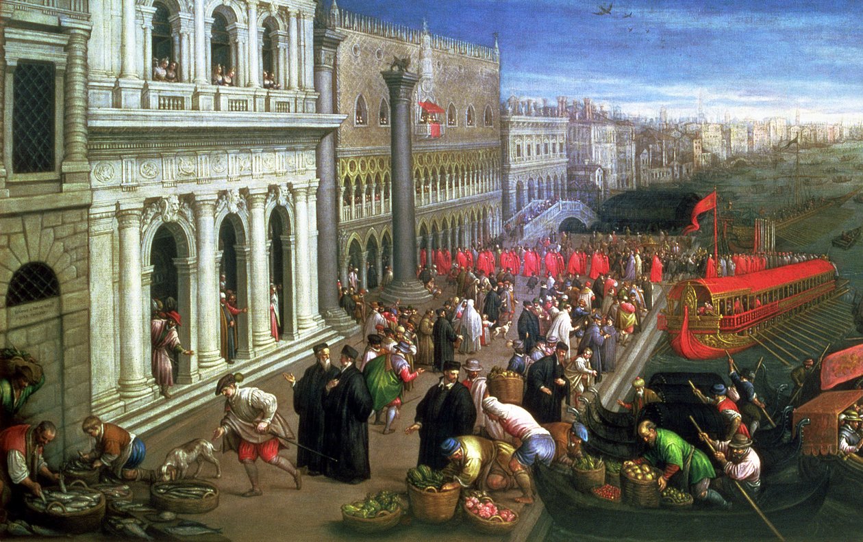 Riva degli Schiavoni, Venedig (olja på duk) (detalj av 64549) av Leandro da Ponte Bassano
