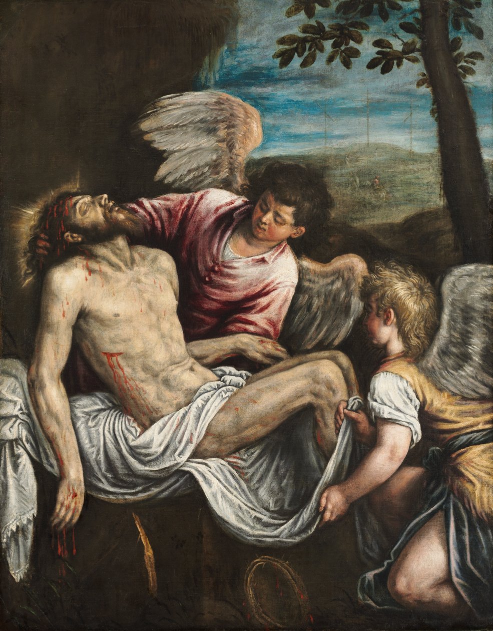 Den döde Kristus med änglar, ca. 1580 (olja på duk) av Leandro da Ponte Bassano