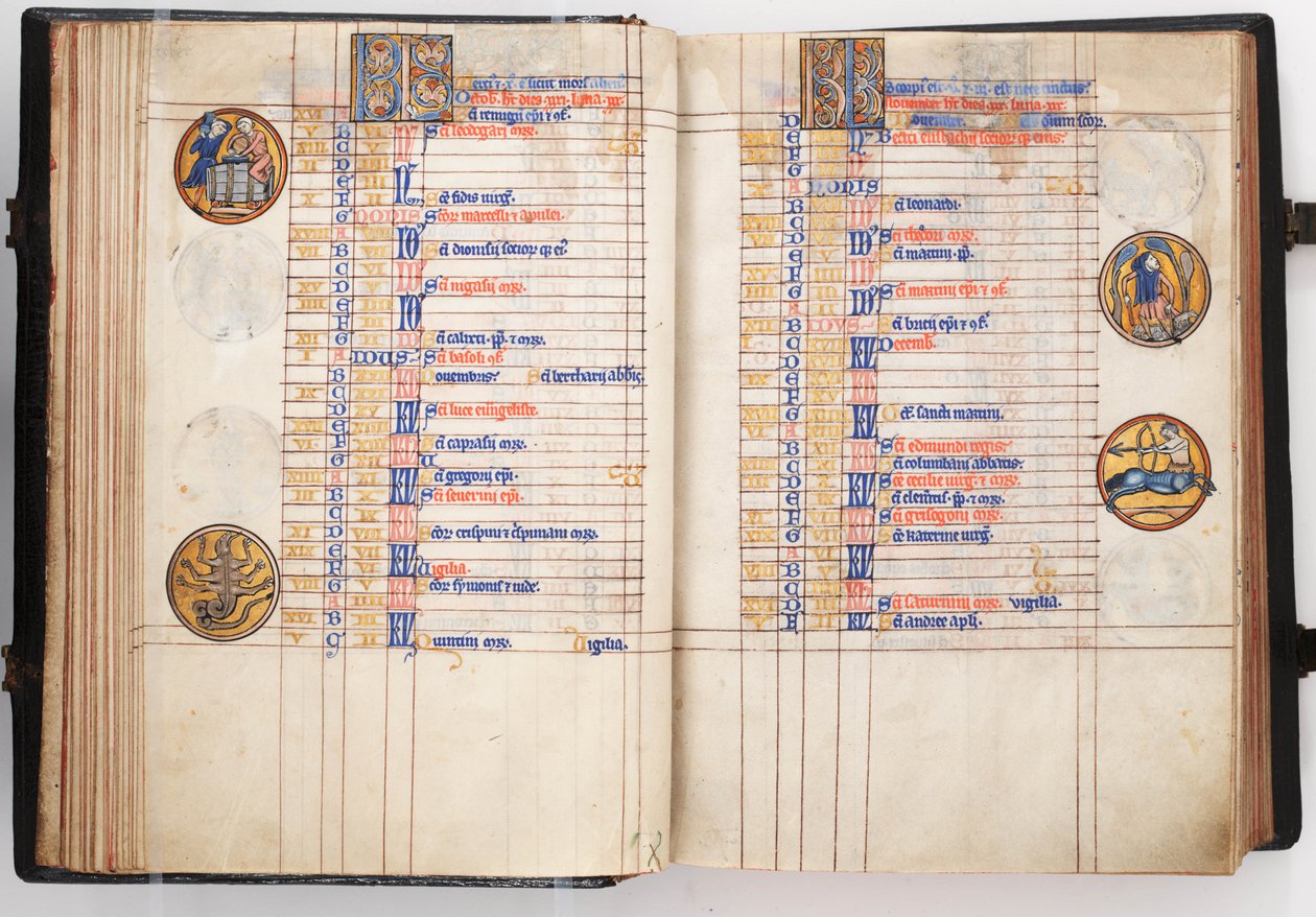 Lewis Psalter, öppning som visar kalendersidor för oktober och november, ca 1225-50 (tempera på veläng) av Leber Group