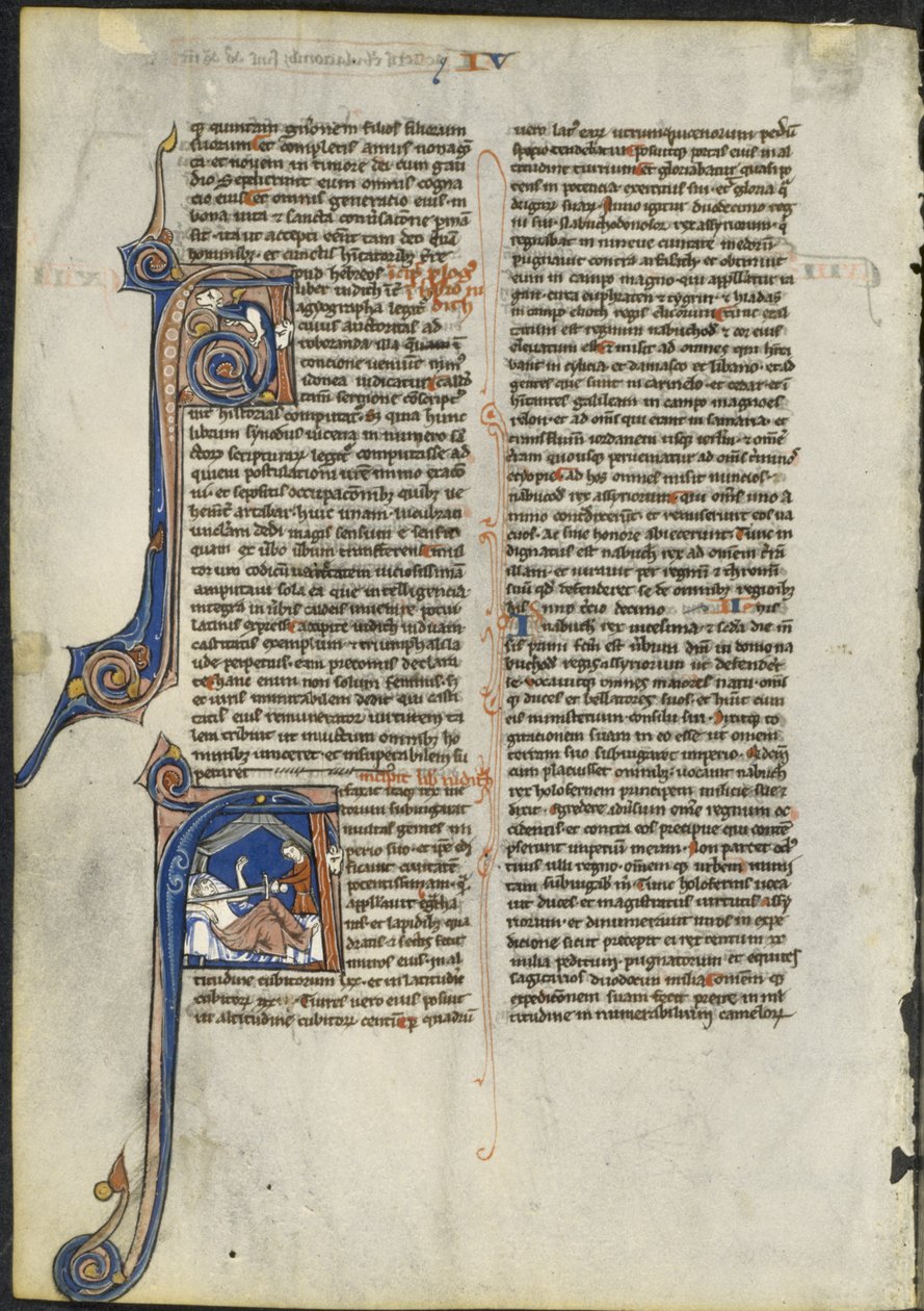 Blad från en latinsk bibel: Initial A och Initial A: Judith halshugger Holofernes, ca. 1230-1240. av Leber Group
