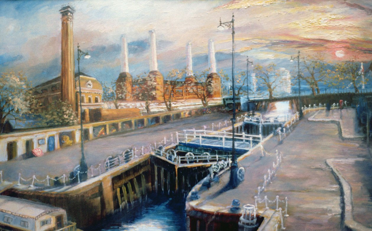 Grosvenor Dock, 1998 (olja på papper) Pimlico Embankment av Lee Campbell