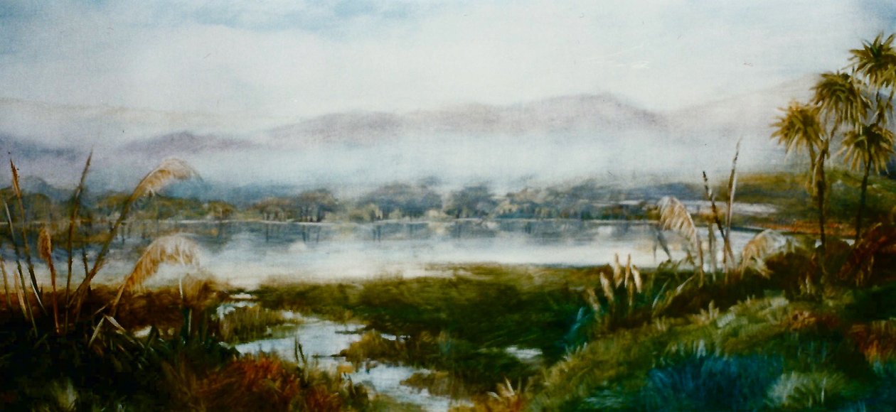 North Island, NZ, 2000, (olja på papper) av Lee Campbell