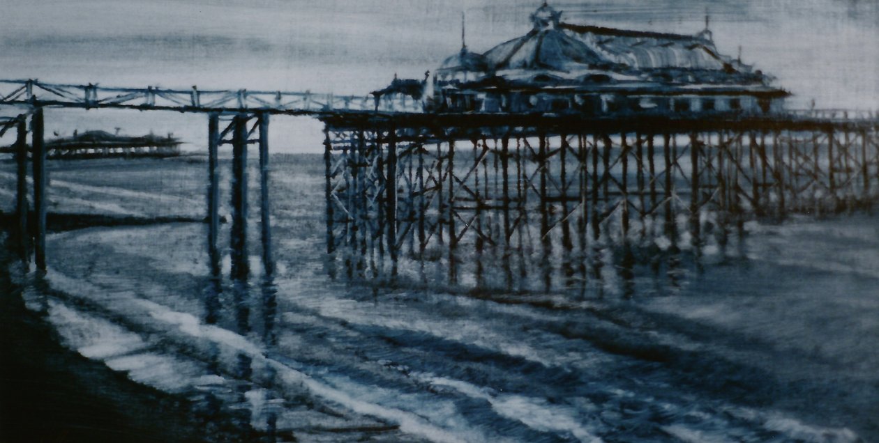 Old Pier Brighton 2001 (olja på papper) båda bryggorna Brighton av Lee Campbell