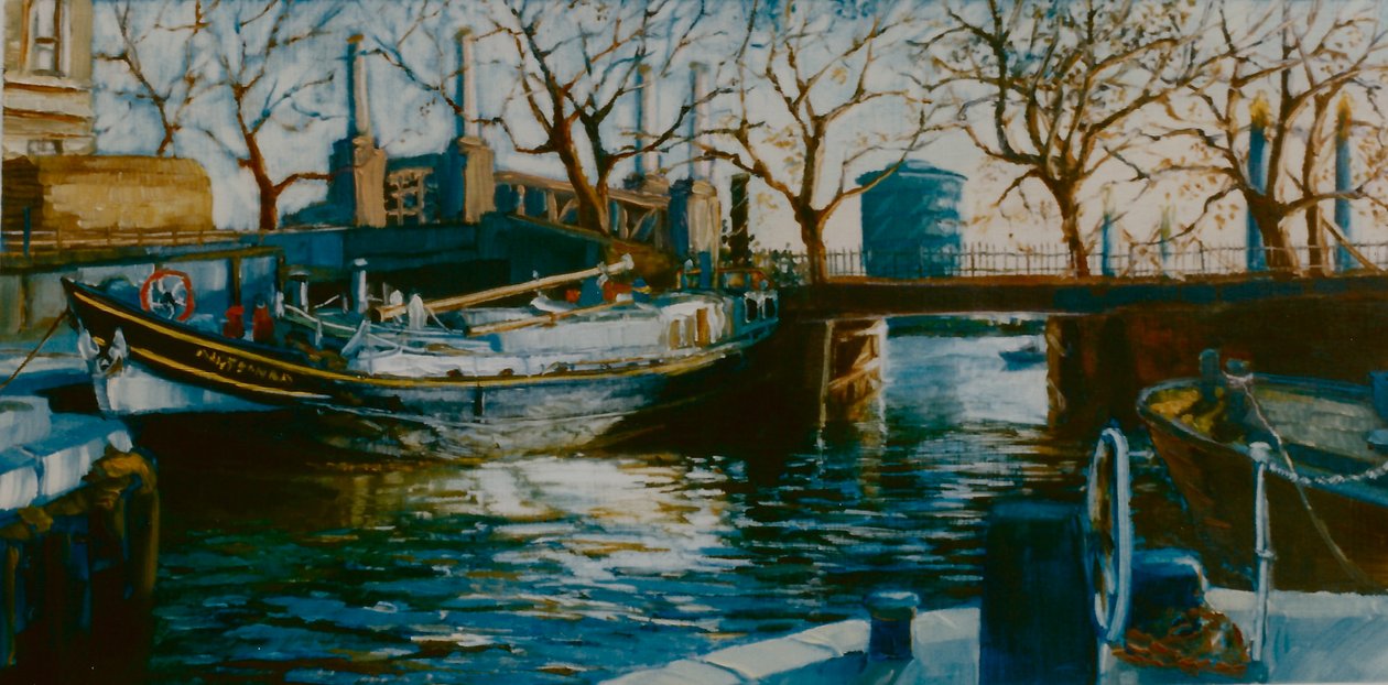 Grosvenor Dock, 2001 (olja på papper) Båt förtöjd i Thames Dock av Lee Campbell