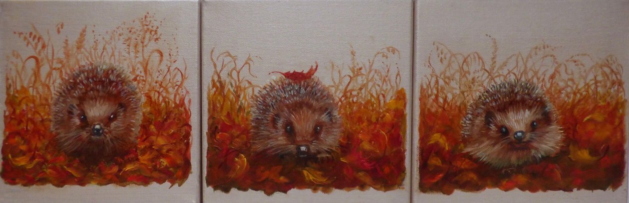 Hedgehogs in Autumn, 2024 (olja på duk) av Lee Campbell