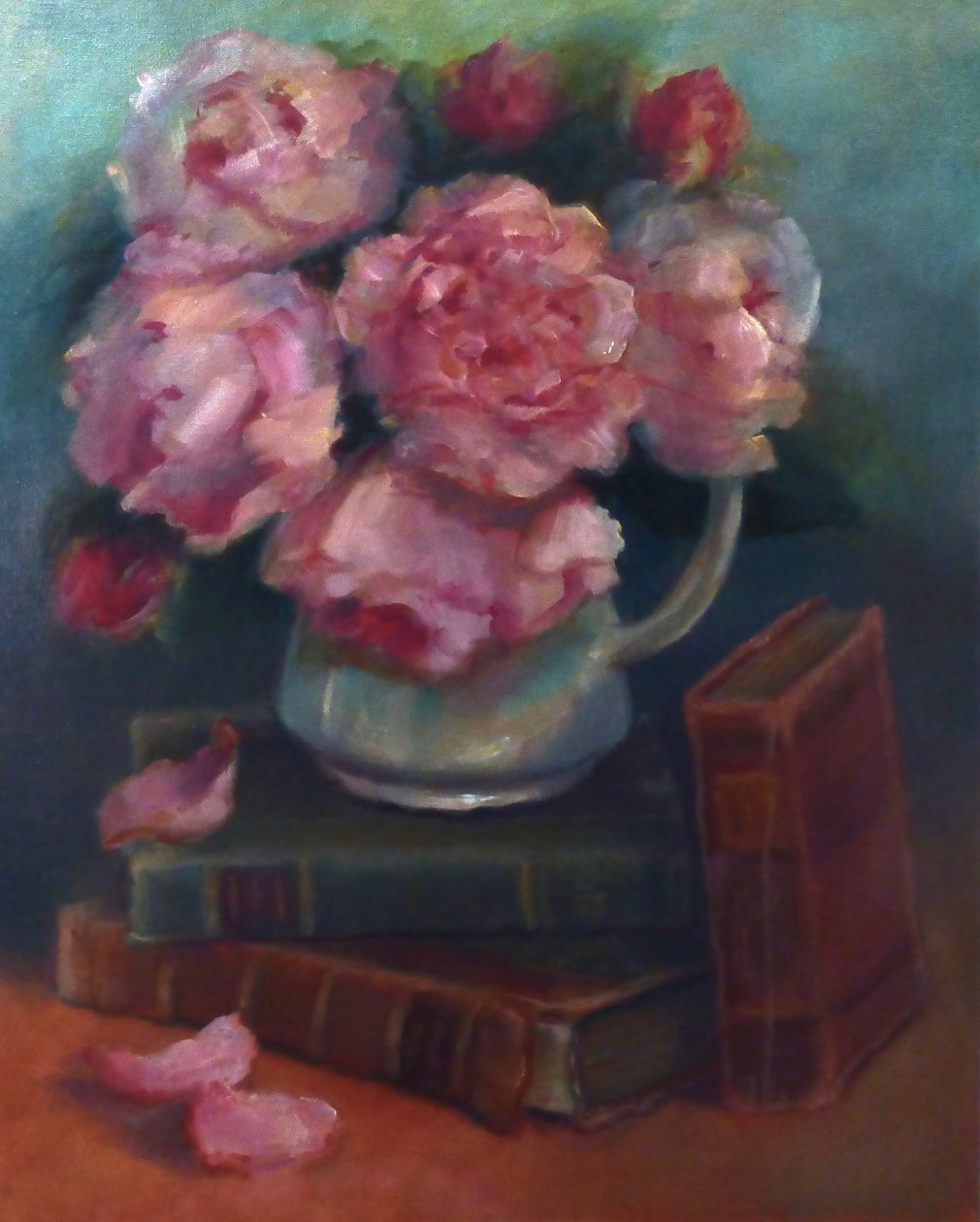 Peonies and Books, 2020 (olja på duk) av Lee Campbell