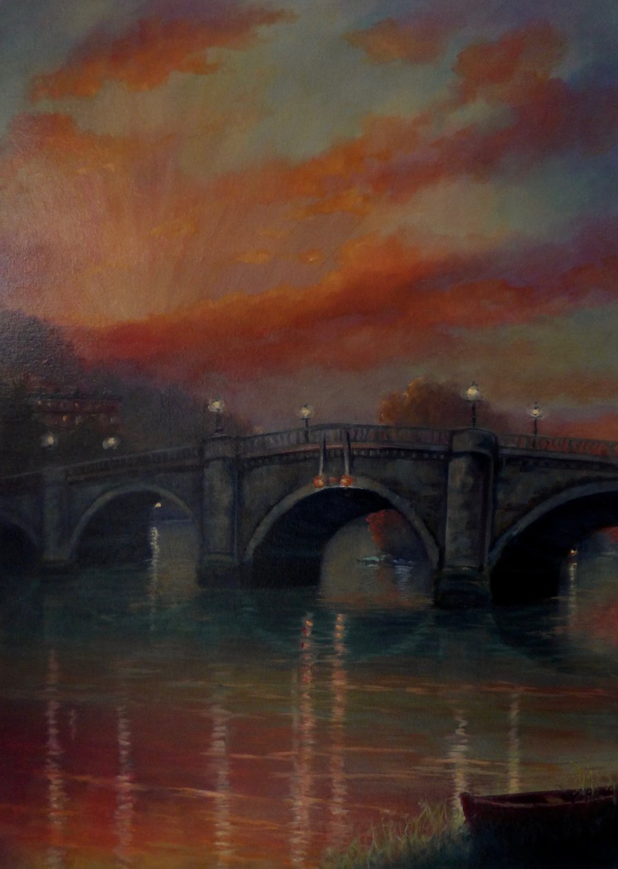 Richmond Bridge Sunset, 2022 (olja på duk) av Lee Campbell