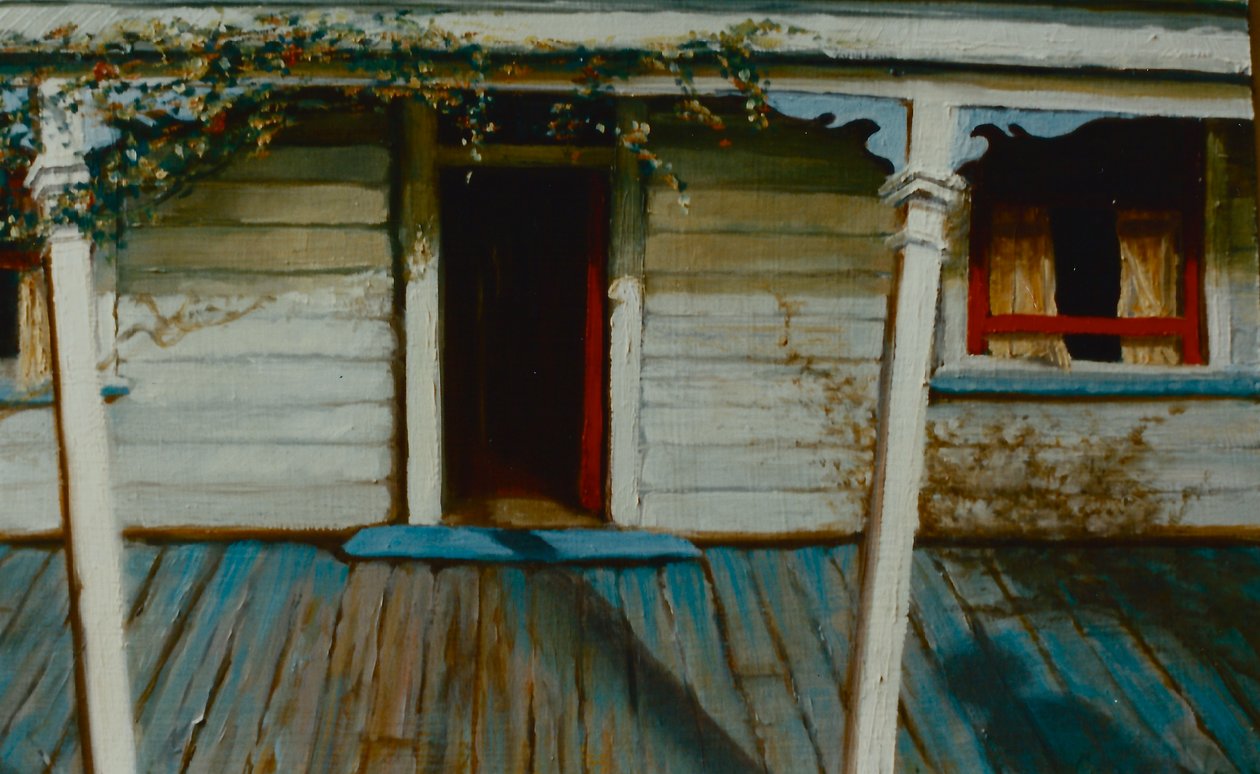 Veranda NZ 2002 (olja på panel) Solig veranda av Lee Campbell