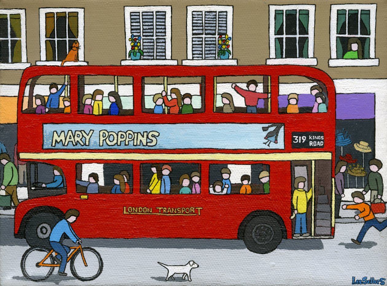 London Bus, 2015 (Akryl och bläck på duk) av Lee Sellers