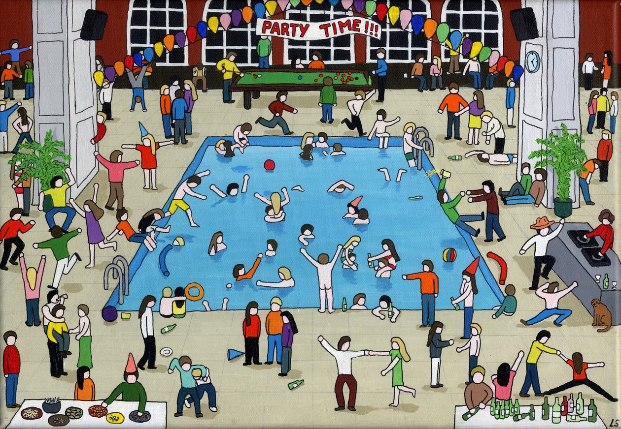 Party Time, 2015, (akryl och bläck på duk) av Lee Sellers