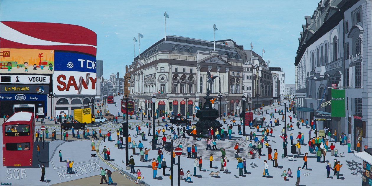 Piccadilly Circus, 2015, (Akryl och bläck på duk) av Lee Sellers