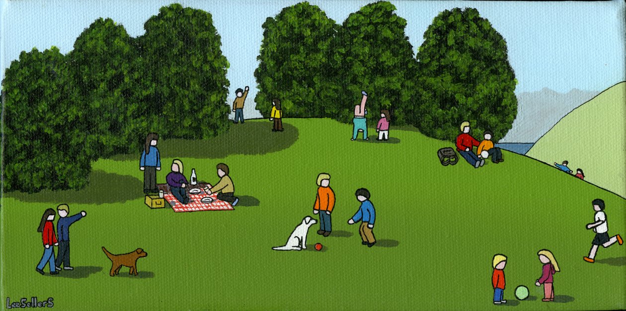 Picnic on the Hill, 2015 (Akryl och bläck på duk) av Lee Sellers