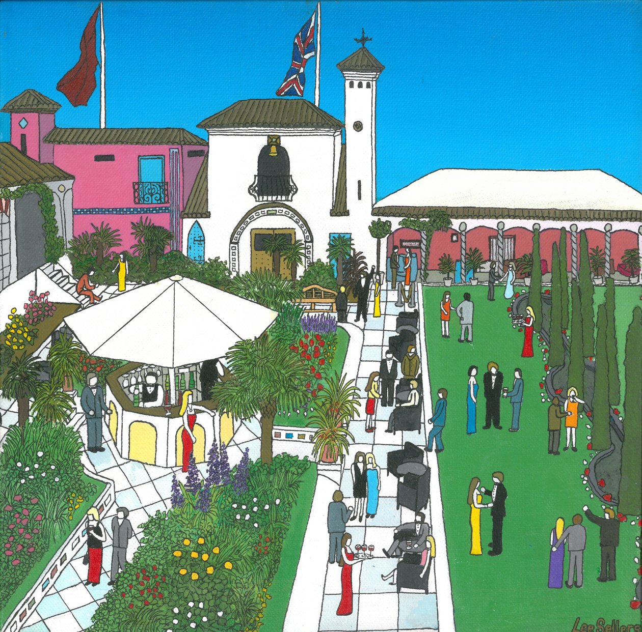 The Roof Gardens, 2010, (Akryl och bläck på duk) av Lee Sellers