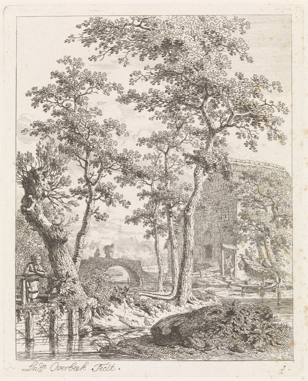 Gård på vattnet Landskap med figurer (serietitel) av Leendert Overbeek