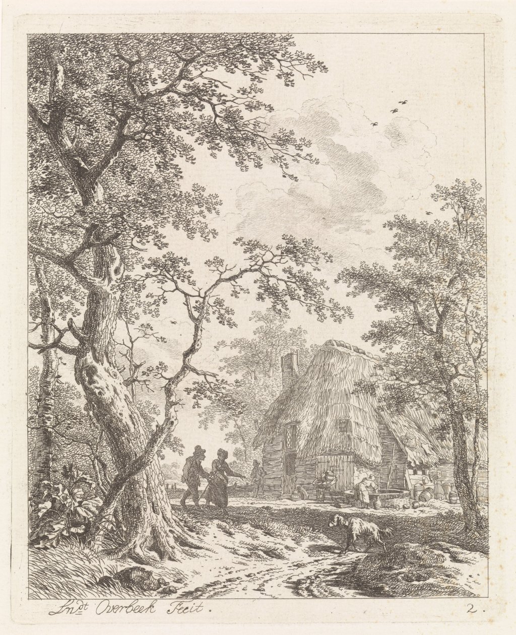 Två vandrare på en gård Landskap med figurer (serietitel) av Leendert Overbeek