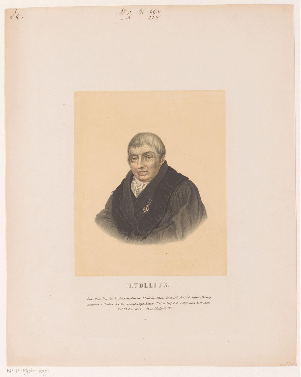 Porträtt av Herman Tollius H. Tollius (titel på objekt) av Leendert Springer (I)
