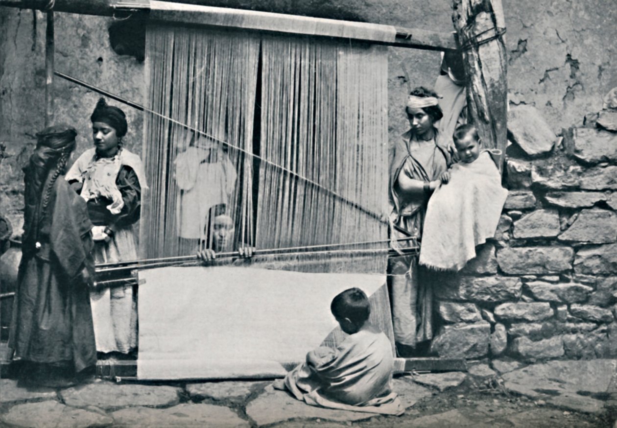 Kabylevävare och inhemsk vävstol, norra Algeriet, 1912 av Legrand