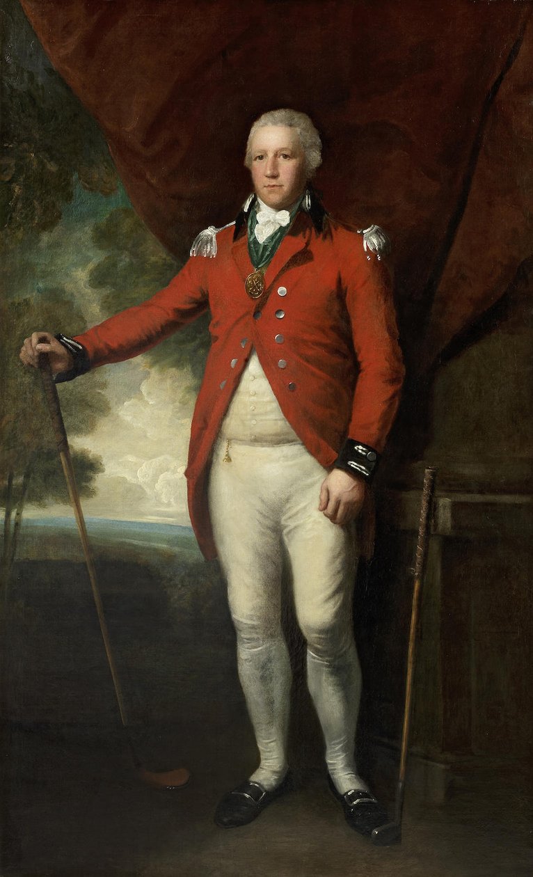  Portrait of Henry Callender standing full-length in a landscape in the attire of Captain General of the Blackheath Golf Clubnn av Lemuel Francis Abbott