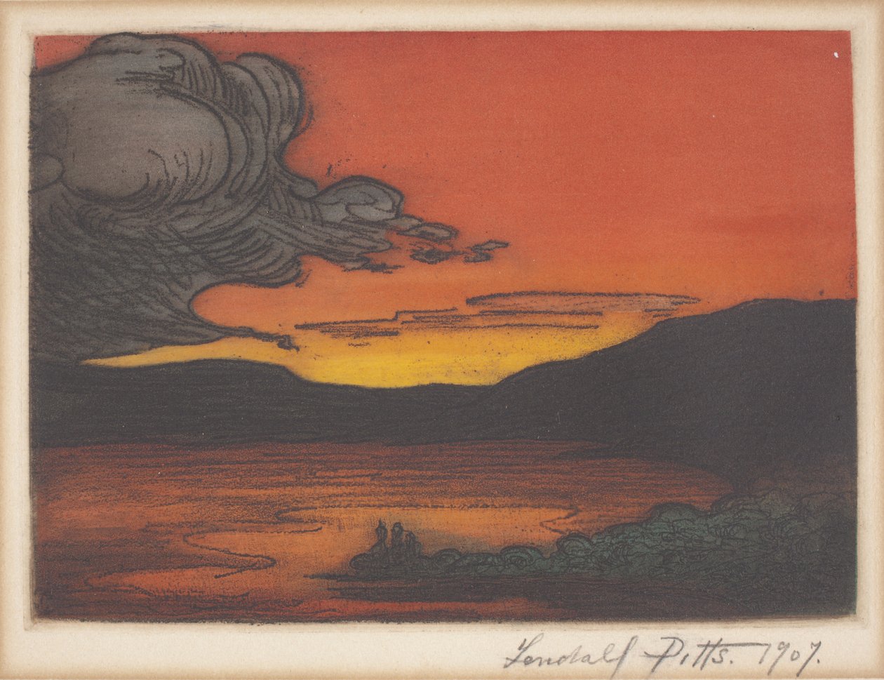 Sunset On The Lake (färgetsning och akvatint) av Lendall Pitts