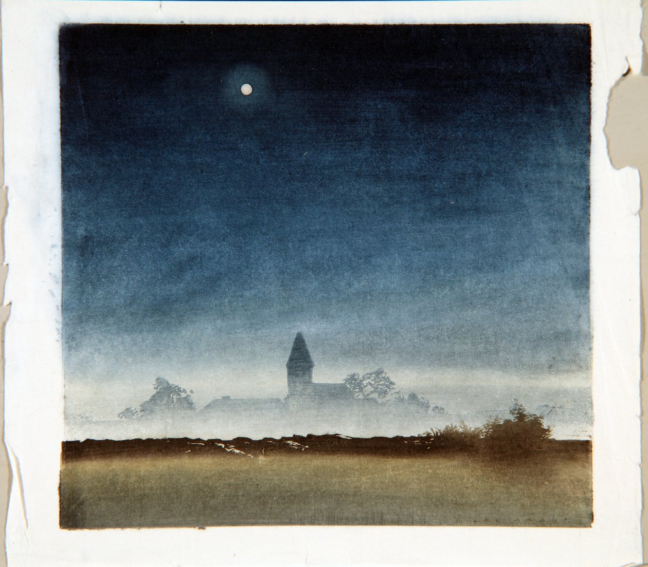 Månbelyst landskap, ca 1920 (träblock) av Leo Frank