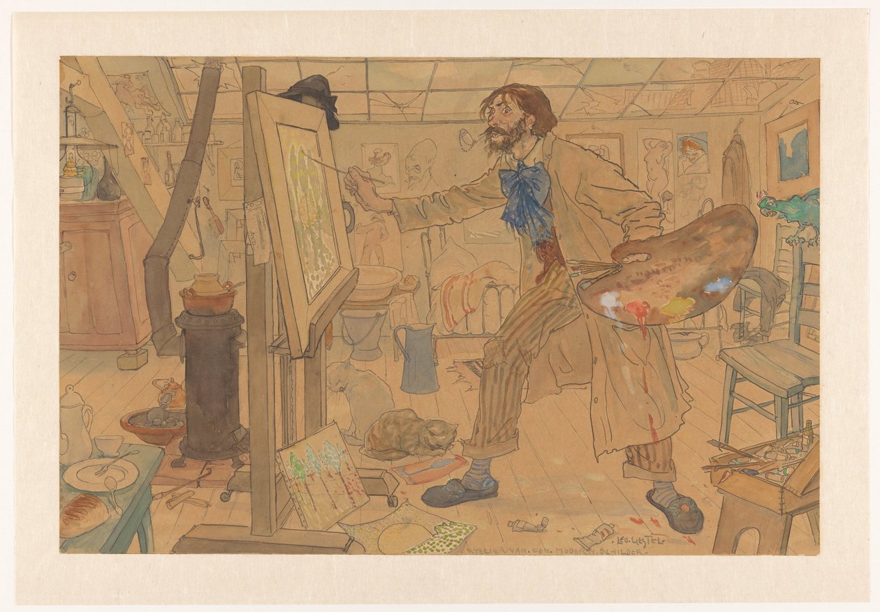 Studio av en modern målare (originaltitel på objekt) av Leo Gestel (signed by artist)
